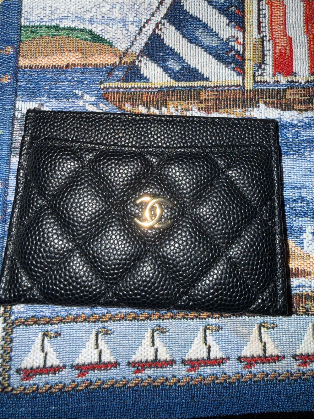 Chanel Black Quilted Leather Card Case with Gold CC Logo